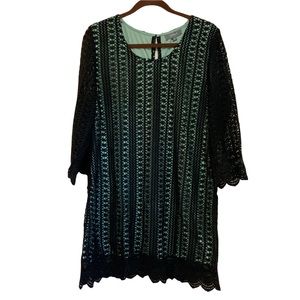 Umgee mint green long sleeve dress with black lace overlay NWT size L